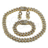 Oro Laminado Necklace, Bracelet and Earring, Gold Filled Style with White Crystal, Polished, Golden Finish, 06.372.0049