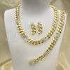Oro Laminado Necklace, Bracelet and Earring, Gold Filled Style Puff Mariner Design, with White Crystal, Polished, Golden Finish, 06.372.0050