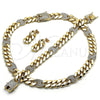 Oro Laminado Necklace, Bracelet and Earring, Gold Filled Style Puff Mariner Design, with White Crystal, Polished, Golden Finish, 06.372.0050