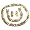 Oro Laminado Necklace, Bracelet and Earring, Gold Filled Style Puff Mariner Design, with White Crystal, Polished, Golden Finish, 06.372.0050