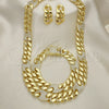 Oro Laminado Necklace, Bracelet and Earring, Gold Filled Style Puff Mariner Design, with White Crystal, Polished, Golden Finish, 06.372.0050