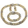 Oro Laminado Necklace, Bracelet and Earring, Gold Filled Style Puff Mariner Design, with White Crystal, Polished, Golden Finish, 06.372.0050