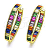 Oro Laminado Huggie Hoop, Gold Filled Style Baguette Design, with Multicolor Cubic Zirconia, Polished, Golden Finish, 02.341.0131.1.35