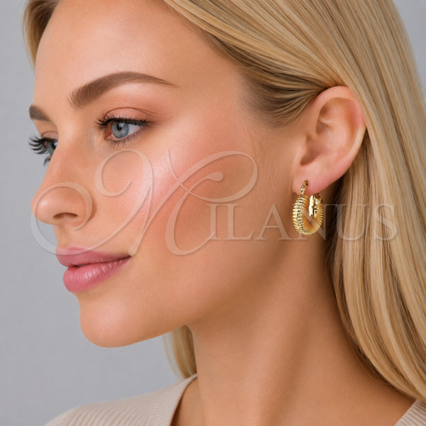 Gold Filled Hoop Earrings — Small Hoop Hollow Design Polished 02. — alternate product view — SKU 150058 | Oro Laminado aretes de aro — Small Hoop Hollow diseño pulido 02. — SKU 150058