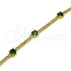 Oro Laminado Fancy Bracelet, Gold Filled Style with Green Cubic Zirconia, Polished, Golden Finish, 03.213.0161.07 (03 MM Thickness, 7 Inches Length)