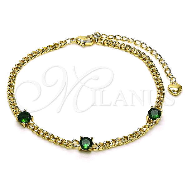 Oro Laminado Fancy Bracelet, Gold Filled Style with Green Cubic Zirconia, Polished, Golden Finish, 03.213.0161.07 (03 MM Thickness, 7 Inches Length)