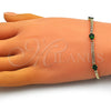 Oro Laminado Fancy Bracelet, Gold Filled Style Teardrop and Miami Cuban Design, with Green Cubic Zirconia, Polished, Golden Finish, 03.213.0165.07 (03 MM Thickness, 7 Inches Length)