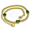 Oro Laminado Fancy Bracelet, Gold Filled Style Teardrop and Miami Cuban Design, with Green Cubic Zirconia, Polished, Golden Finish, 03.213.0165.07 (03 MM Thickness, 7 Inches Length)