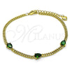 Oro Laminado Fancy Bracelet, Gold Filled Style Teardrop and Miami Cuban Design, with Green Cubic Zirconia, Polished, Golden Finish, 03.213.0165.07 (03 MM Thickness, 7 Inches Length)