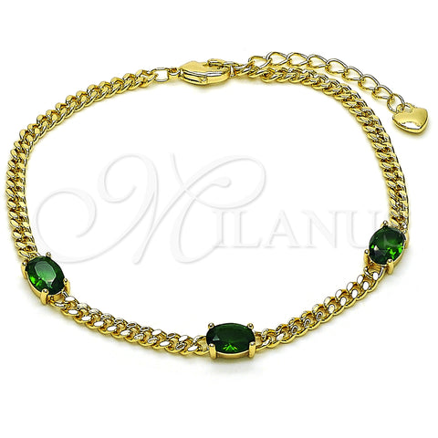Oro Laminado Fancy Bracelet, Gold Filled Style with Green Cubic Zirconia, Polished, Golden Finish, 03.213.0166.07 (03 MM Thickness, 7 Inches Length)