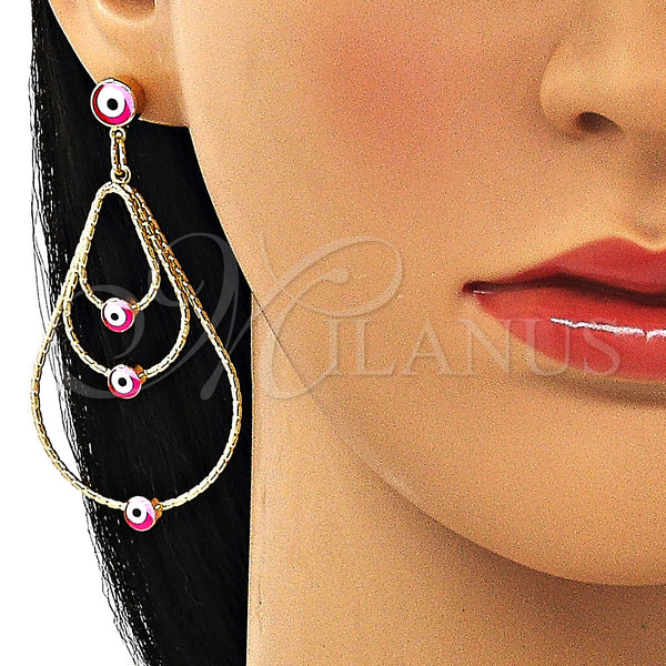 Gold Filled Ring — Long Earring Evil Eye and Teardrop Design Multicolor — alternate product view — SKU 150070 | Oro Laminado anillo — Long Earring Evil Eye and Teardrop diseño Multicolor — SKU 150070