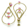 Oro Laminado Long Earring, Gold Filled Style Evil Eye and Teardrop Design, Multicolor Enamel Finish, Golden Finish, 02.213.0426.1