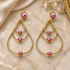 Oro Laminado Long Earring, Gold Filled Style Evil Eye and Teardrop Design, Multicolor Enamel Finish, Golden Finish, 02.213.0426.1