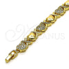 Oro Laminado Fancy Bracelet, Gold Filled Style Hugs and Kisses and Heart Design, with White Micro Pave, Polished, Golden Finish, 03.283.0259.07 (08 MM Thickness, 7 Inches Length)