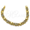 Oro Laminado Fancy Bracelet, Gold Filled Style Hugs and Kisses and Heart Design, with White Micro Pave, Polished, Golden Finish, 03.283.0259.07 (08 MM Thickness, 7 Inches Length)