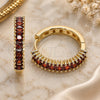 Oro Laminado Huggie Hoop, Gold Filled Style with Garnet Cubic Zirconia, Polished, Golden Finish, 02.210.0105.15.25
