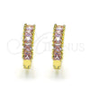 Oro Laminado Huggie Hoop, Gold Filled Style with Pink Cubic Zirconia, Polished, Golden Finish, 02.210.0105.13.15