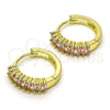 Oro Laminado Huggie Hoop, Gold Filled Style with Pink Cubic Zirconia, Polished, Golden Finish, 02.210.0105.13.15