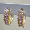 Oro Laminado Huggie Hoop, Gold Filled Style with Pink Cubic Zirconia, Polished, Golden Finish, 02.210.0105.13.15