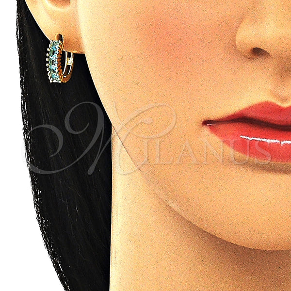 Oro Laminado Huggie Hoop, Gold Filled Style with Blue Topaz Cubic Zirconia, Polished, Golden Finish, 02.210.0105.14.15