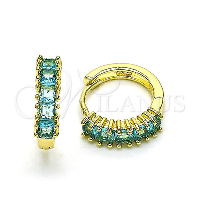 Oro Laminado Huggie Hoop, Gold Filled Style with Blue Topaz Cubic Zirconia, Polished, Golden Finish for wholesale, main product view