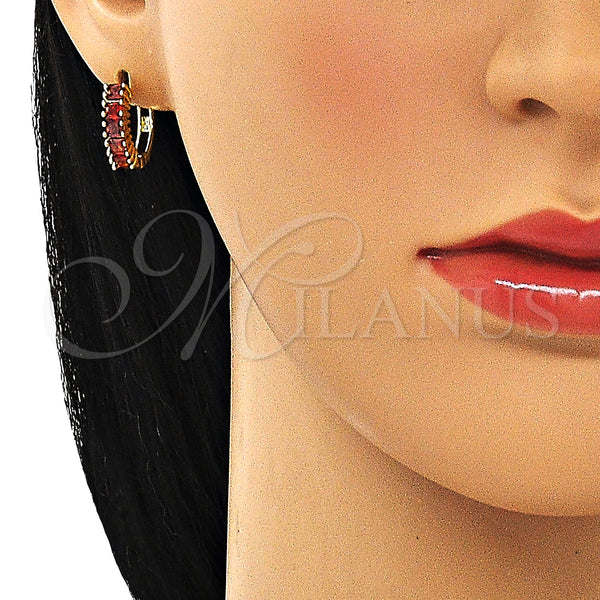 Gold Filled Hoop Earrings — Huggie Hoop with Garnet Cubic Zirconia Polished 02. — alternate product view — SKU 150088 | Oro Laminado aretes de aro — Huggie Hoop with Garnet Cubic Zirconia pulido 02. — SKU 150088