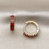 Oro Laminado Huggie Hoop, Gold Filled Style with Garnet Cubic Zirconia, Polished, Golden Finish, 02.210.0105.15.15