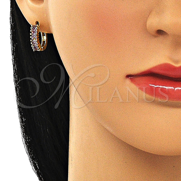 Gold Filled Hoop Earrings — Huggie Hoop with Amethyst Cubic Zirconia Polished 02. — alternate product view — SKU 150089 | Oro Laminado aretes de aro — Huggie Hoop with Amethyst Cubic Zirconia pulido 02. — SKU 150089