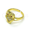 Oro Laminado Multi Stone Ring, Gold Filled Style Owl Design, with White Micro Pave and Garnet Cubic Zirconia, Polished, Golden Finish, 01.210.0078 (One size fits all)