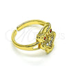 Oro Laminado Multi Stone Ring, Gold Filled Style Owl Design, with White Micro Pave and Garnet Cubic Zirconia, Polished, Golden Finish, 01.210.0078 (One size fits all)