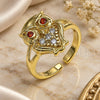 Oro Laminado Multi Stone Ring, Gold Filled Style Owl Design, with White Micro Pave and Garnet Cubic Zirconia, Polished, Golden Finish, 01.210.0078 (One size fits all)