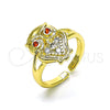 Oro Laminado Multi Stone Ring, Gold Filled Style Owl Design, with White Micro Pave and Garnet Cubic Zirconia, Polished, Golden Finish, 01.210.0078 (One size fits all)