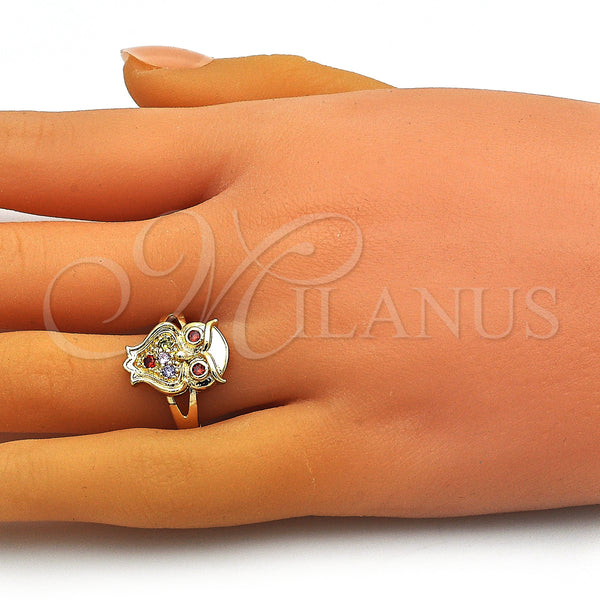 Gold Filled Ring — Multi Stone Ring Owl Design with Multicolor Micro — alternate product view — SKU 150091 | Oro Laminado anillo — Multi Stone Ring Owl diseño with Multicolor Micro — SKU 150091