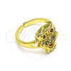 Oro Laminado Multi Stone Ring, Gold Filled Style Owl Design, with Multicolor Micro Pave and Garnet Cubic Zirconia, Polished, Golden Finish, 01.210.0078.1 (One size fits all)