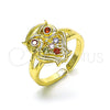 Oro Laminado Multi Stone Ring, Gold Filled Style Owl Design, with Multicolor Micro Pave and Garnet Cubic Zirconia, Polished, Golden Finish, 01.210.0078.1 (One size fits all)