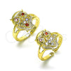 Oro Laminado Multi Stone Ring, Gold Filled Style Owl Design, with Multicolor Micro Pave and Garnet Cubic Zirconia, Polished, Golden Finish, 01.210.0078.1 (One size fits all)