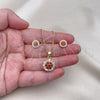 Oro Laminado Earring and Pendant Adult Set, Gold Filled Style with Garnet and White Cubic Zirconia, Polished, Golden Finish, 10.344.0009.3
