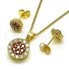 Oro Laminado Earring and Pendant Adult Set, Gold Filled Style with Garnet and White Cubic Zirconia, Polished, Golden Finish, 10.344.0009.3