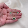 Oro Laminado Earring and Pendant Adult Set, Gold Filled Style with Green and White Cubic Zirconia, Polished, Golden Finish, 10.344.0009.4