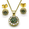 Oro Laminado Earring and Pendant Adult Set, Gold Filled Style with Green and White Cubic Zirconia, Polished, Golden Finish, 10.344.0009.4