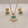 Oro Laminado Earring and Pendant Adult Set, Gold Filled Style with Green and White Cubic Zirconia, Polished, Golden Finish, 10.344.0009.4