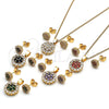 Oro Laminado Earring and Pendant Adult Set, Gold Filled Style with Green and White Cubic Zirconia, Polished, Golden Finish, 10.344.0009.4