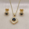 Oro Laminado Earring and Pendant Adult Set, Gold Filled Style with Black Cubic Zirconia and White Micro Pave, Polished, Golden Finish, 10.344.0016.2