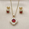 Oro Laminado Earring and Pendant Adult Set, Gold Filled Style with Garnet Cubic Zirconia and White Micro Pave, Polished, Golden Finish, 10.344.0016.3