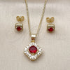 Oro Laminado Earring and Pendant Adult Set, Gold Filled Style Cluster Design, with Garnet Cubic Zirconia and White Micro Pave, Polished, Golden Finish, 10.344.0016.3
