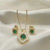 Oro Laminado Earring and Pendant Adult Set, Gold Filled Style Cluster Design, with Green Cubic Zirconia and White Micro Pave, Polished, Golden Finish, 10.344.0016.5