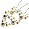 Oro Laminado Earring and Pendant Adult Set, Gold Filled Style Cluster Design, with Green Cubic Zirconia and White Micro Pave, Polished, Golden Finish, 10.344.0016.5