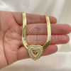 Oro Laminado Fancy Necklace, Gold Filled Style Heart and Rat Tail Design, with White Cubic Zirconia and White Micro Pave, Polished, Golden Finish, 04.341.0100.18 (05 MM Thickness, 18 Inches Length)