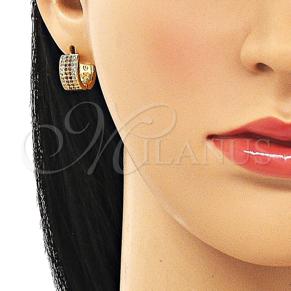 Gold Filled Hoop Earrings — Huggie Hoop with Garnet and White Micro Pave — alternate product view — SKU 150114 | Oro Laminado aretes de aro — Huggie Hoop with Garnet and blanco Micro Pave — SKU 150114