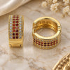 Oro Laminado Huggie Hoop, Gold Filled Style with Garnet and White Micro Pave, Polished, Golden Finish, 02.195.0072.1.15